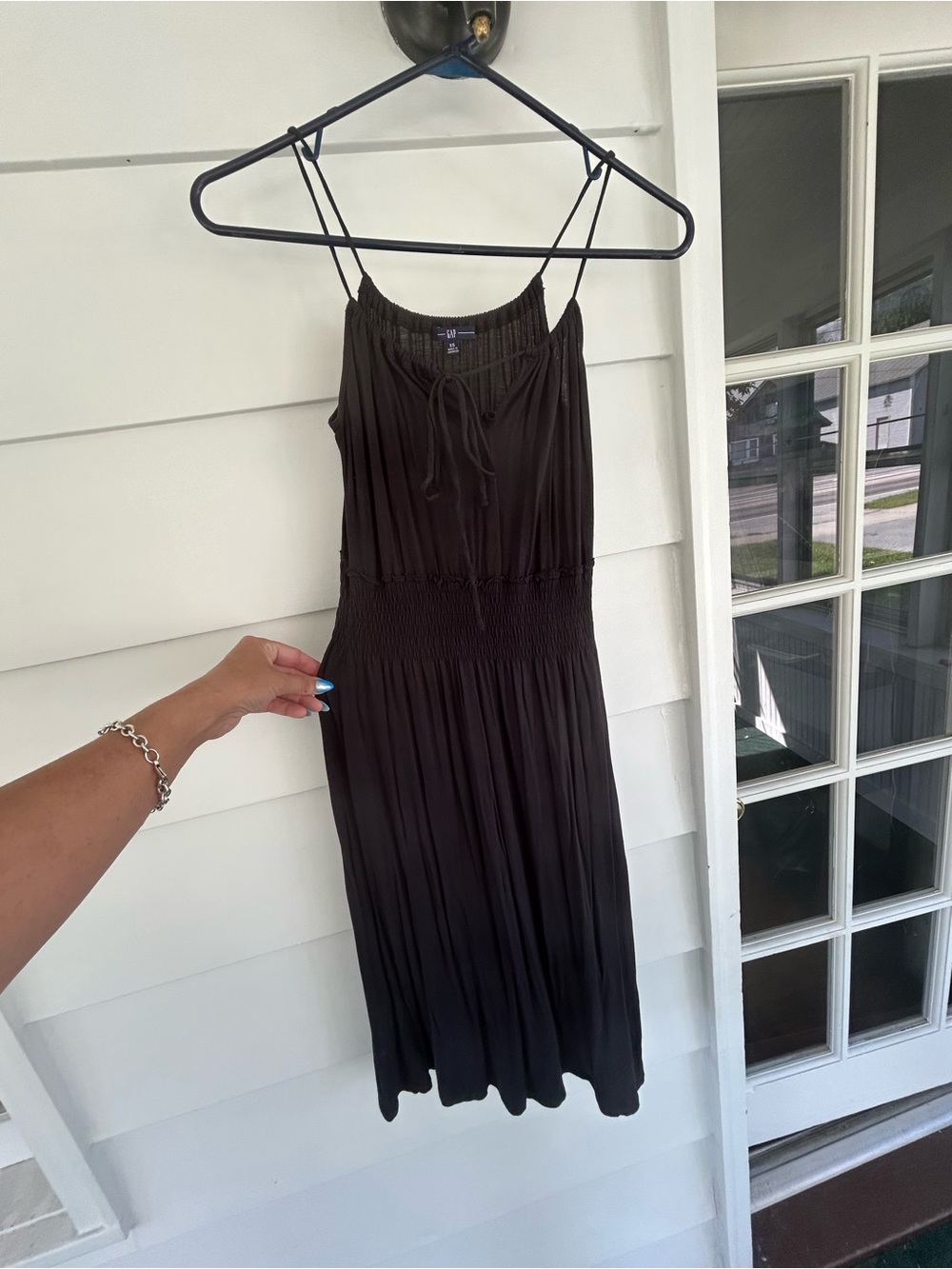 GAP Black Smocked Midi Dress with Spaghetti Straps